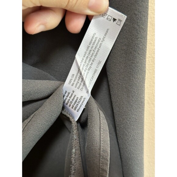 Eileen Fisher 100% Silk Gray Georgette Crepe Ballet Neck Long Tank Petite Large - Picture 6 of 9